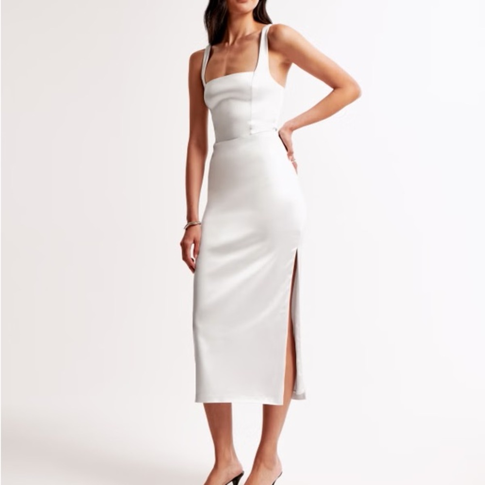 NWT Abercrombie & Fitch Sculpting Stretch Satin Midi Dress White Size L Petite